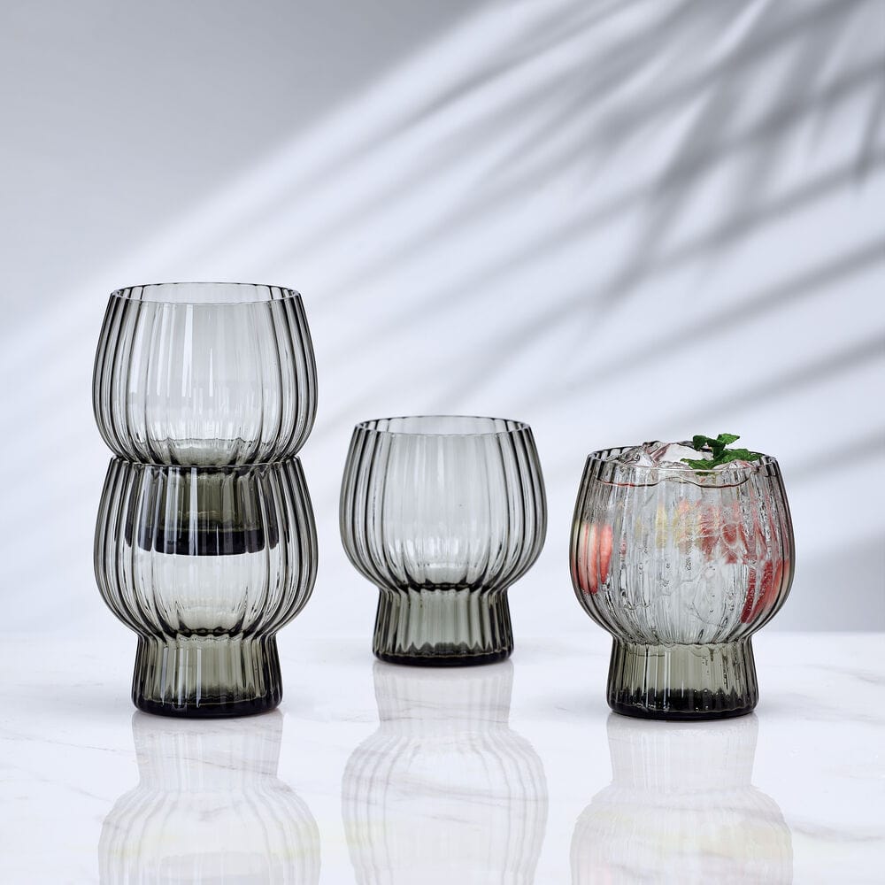 Phoebe Optic Smoke Set of 4 Double Old Fashioned Glasses