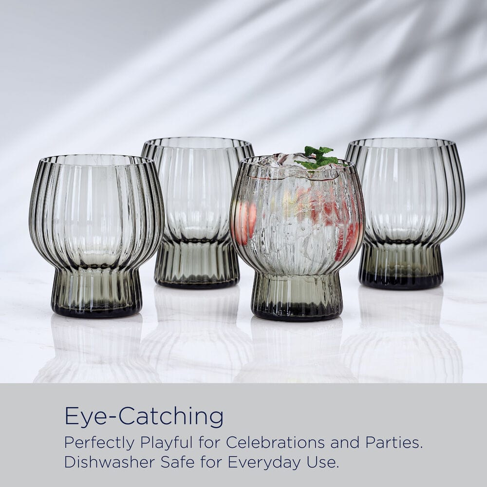 Phoebe Optic Smoke Set of 4 Double Old Fashioned Glasses