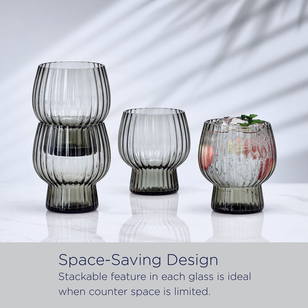 Phoebe Optic Smoke Set of 4 Double Old Fashioned Glasses