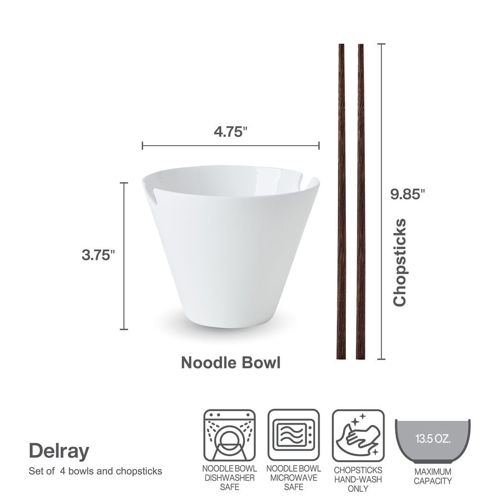 Delray Set of 4 Small Noodle Bowl With Chopsticks