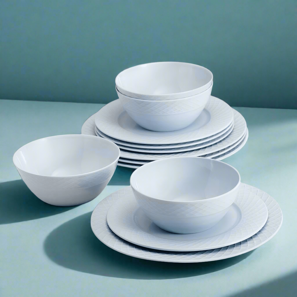 Trellis Misty Blue 12 Piece Dinnerware Set, Service for 4