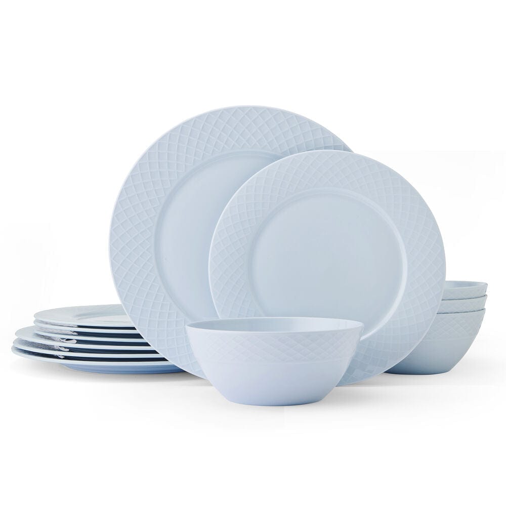 Trellis Misty Blue 12 Piece Dinnerware Set, Service for 4