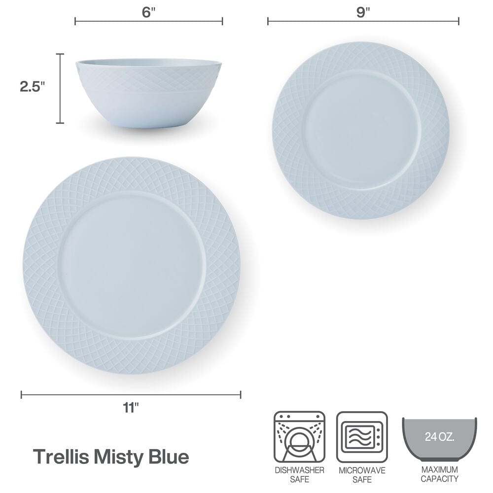 Trellis Misty Blue 12 Piece Dinnerware Set, Service for 4