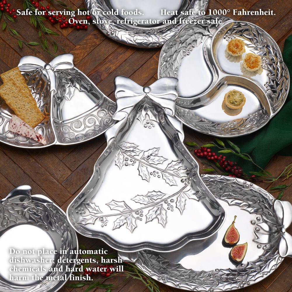 Holly Berries Christmas Tree Serving Tray