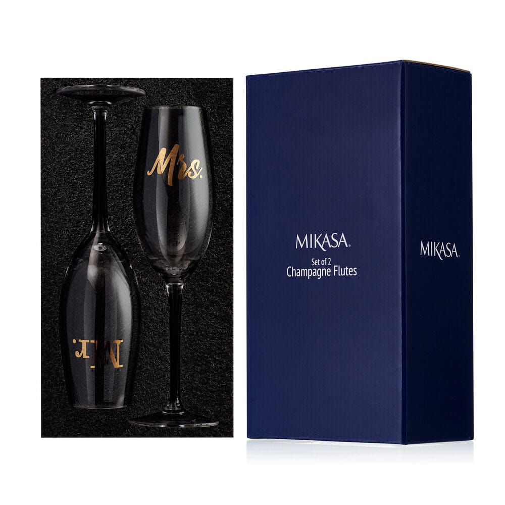 Mr. and Mrs. Set of 2 Champagne Toasting Flute Glasses