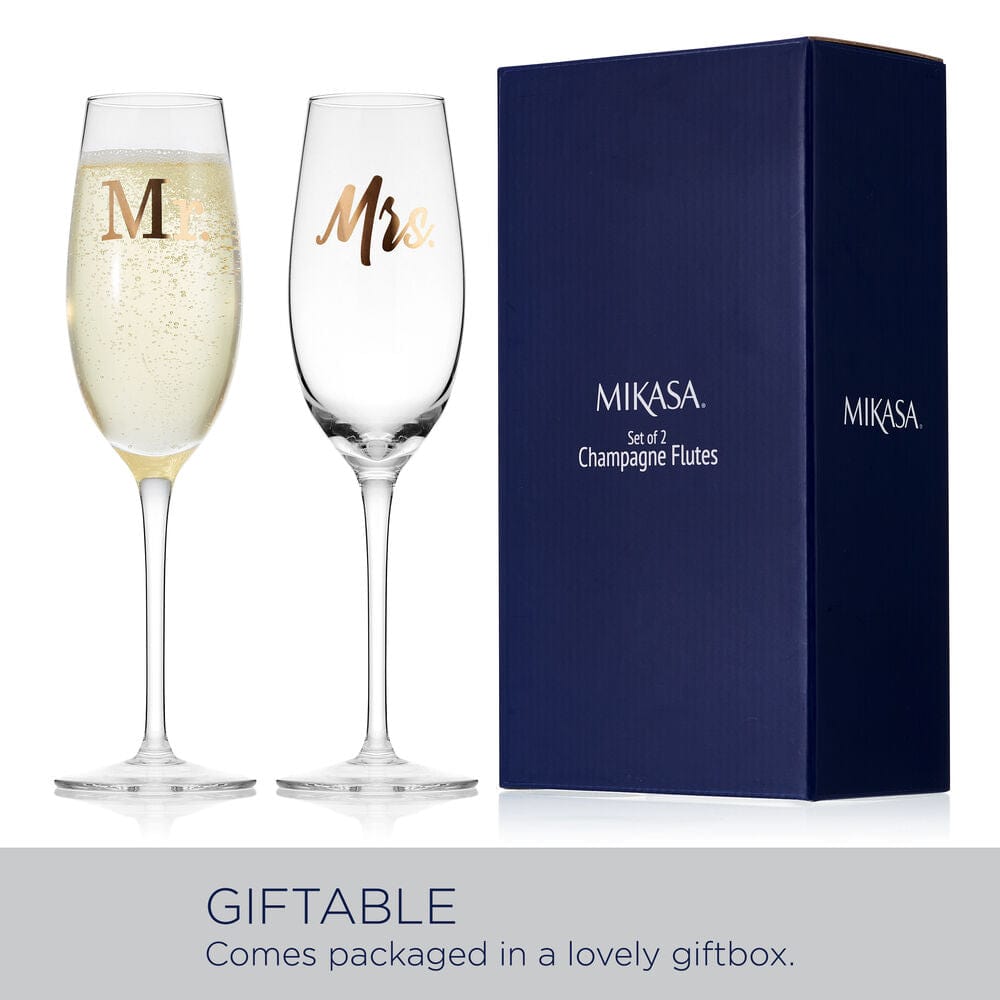 Mr. and Mrs. Set of 2 Champagne Toasting Flute Glasses