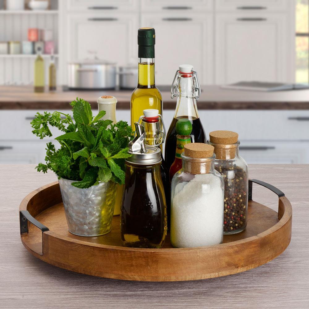Lazy Susan Mango Wood Serve Tray, 18 Inch