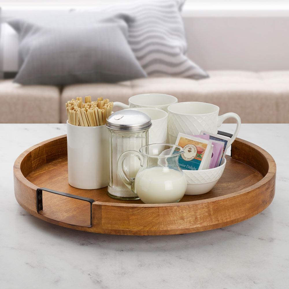 Lazy Susan Mango Wood Serve Tray, 18 Inch