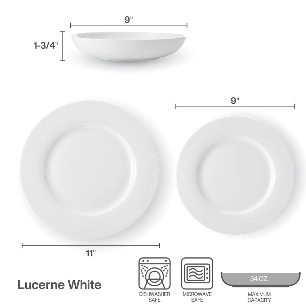 Lucerne White 12 Piece Dinnerware Pasta Bowl Set, Service for 4